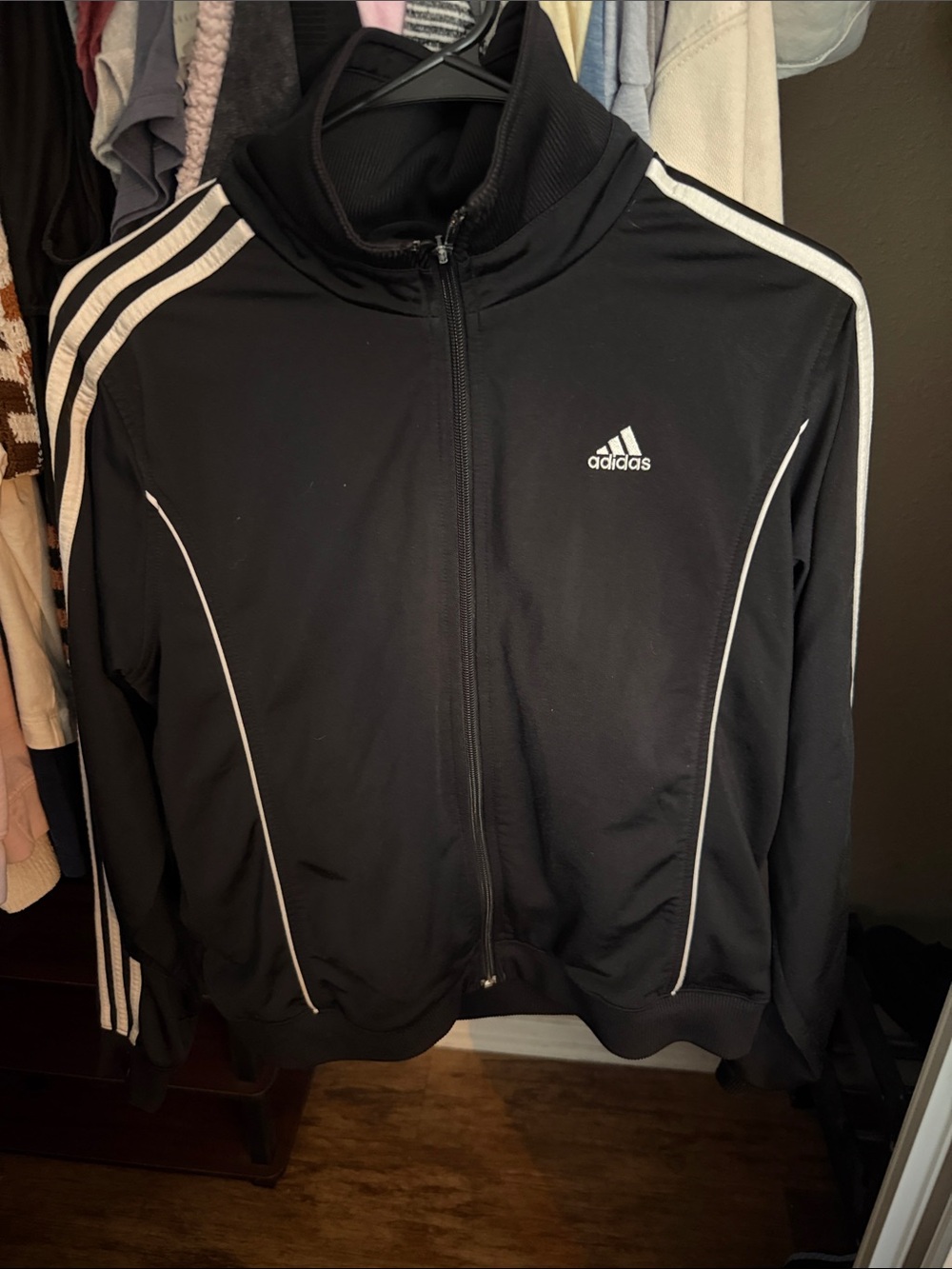 adidas Black Track Jacket with White Stripes